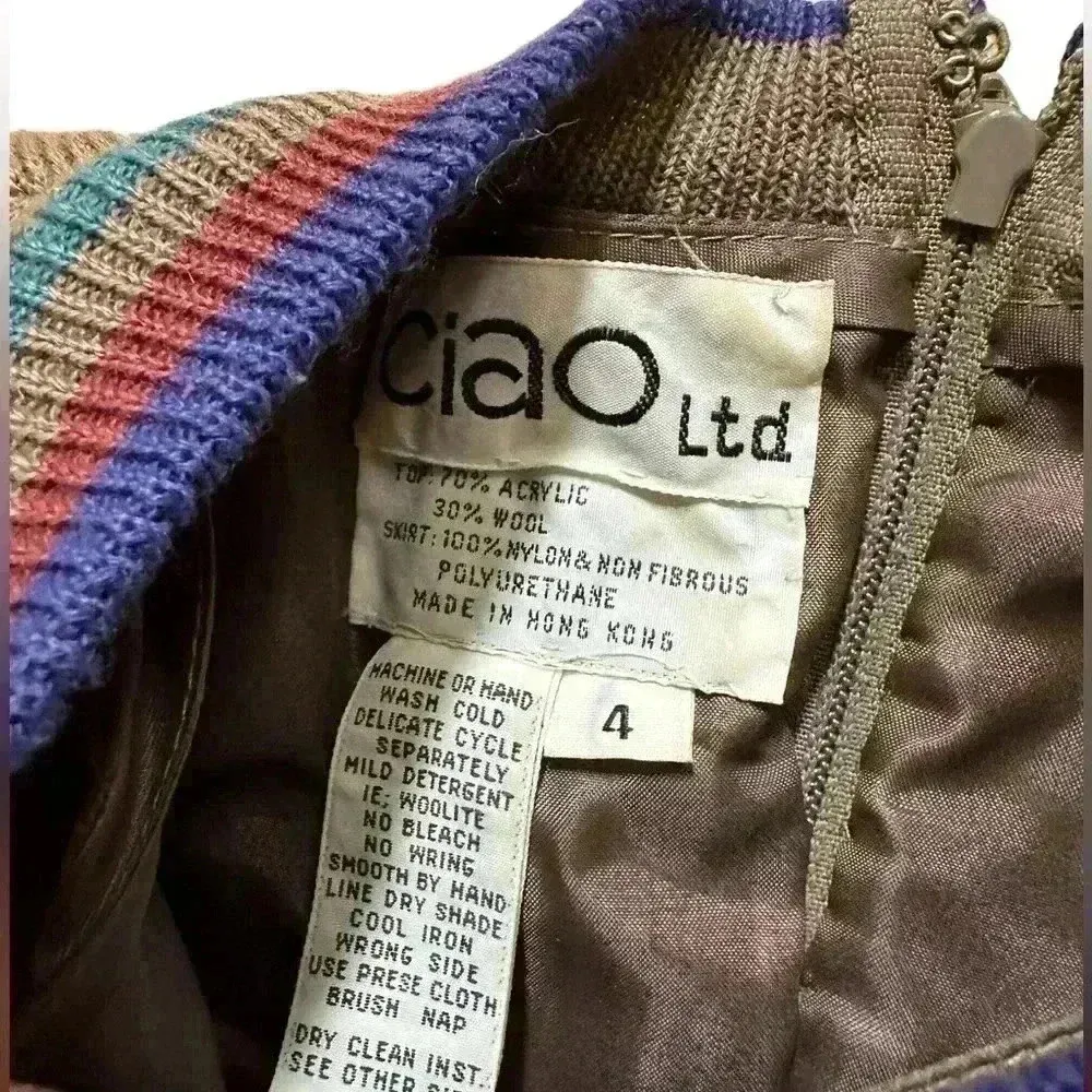 Vintage Ciao Ltd Plaid Sweater Gray Taupe Suede Dress Jacket 2 Piece Set Size 4 Multiple - Image 12