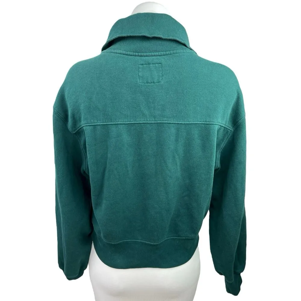 Abercrombie & Fitch Womens Green Half Zip Pullover Crop Sweatshirt Sweater Top S - Image 2