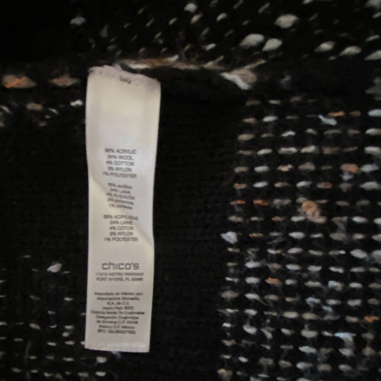 Chicos Kinsley Fringed Tweed Cardigan Stripe Knit Leather Trim Draped Open 0 (S) - Image 6