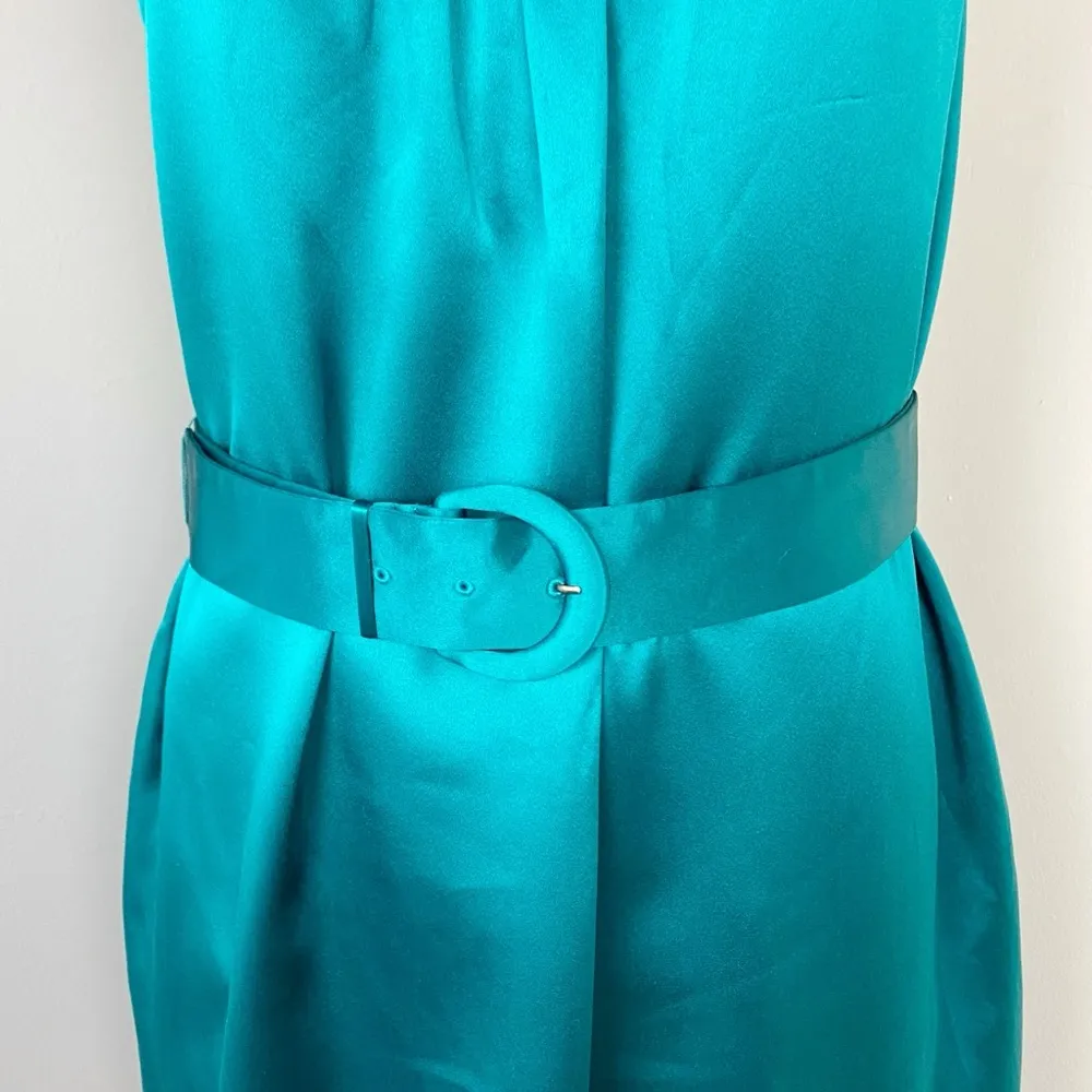 Women's Silk Sleeveless Belted Dress Teal Size 6 - Image 6