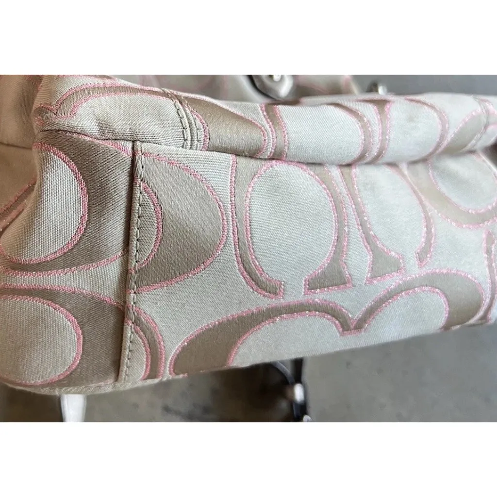 Coach Daisy Signature Metallic Outline Tote Shoulder Bag Hobo Purse Sateen PINK - Image 14