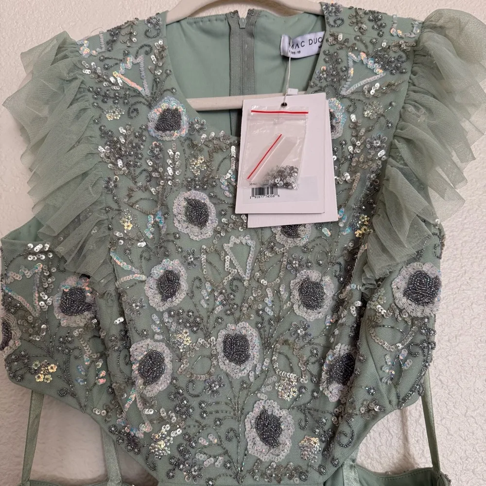 MAC DUGGAL Floral Beaded Ruffle Mini Dress - Image 8