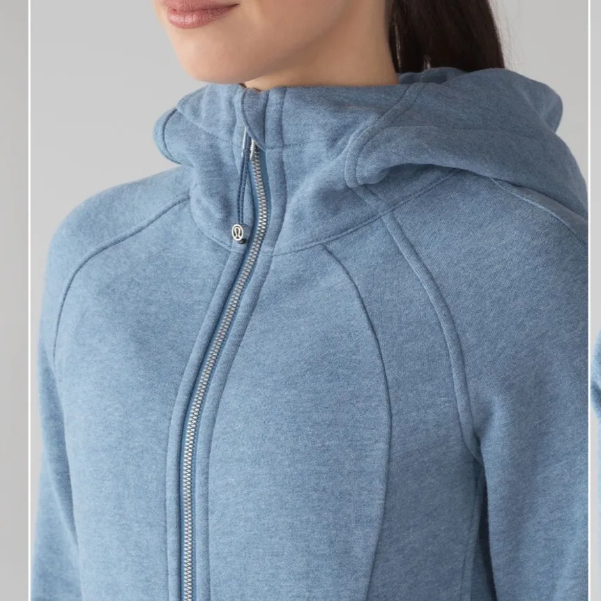 Lululemon Light Blue Heathered Scuba Hoodie Light Cotton Fleece Size 6 - Image 4