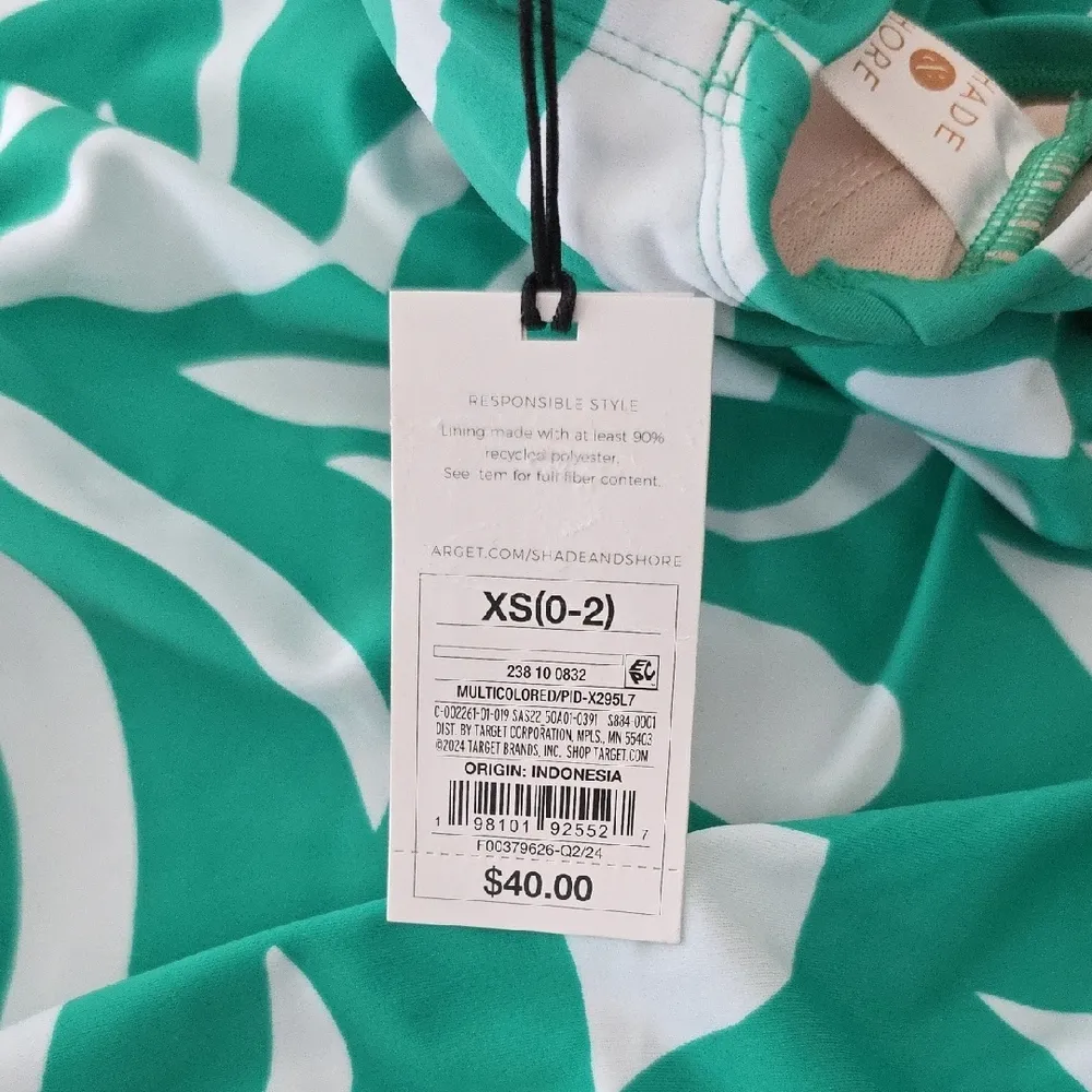 Shade & Shore Swimsuit One Piece Bathing Suit Green White Size XS 0-2 New - Image 2