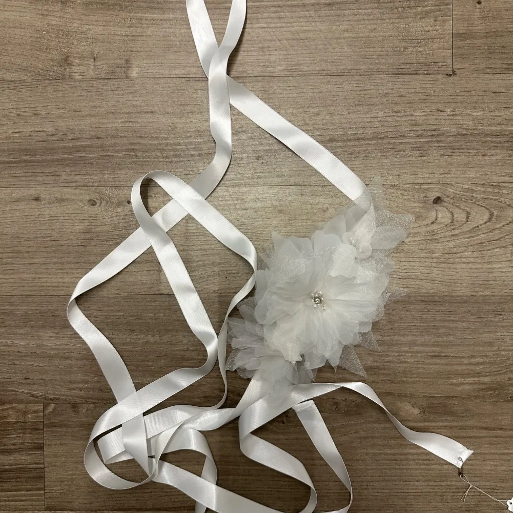 Floral Wedding Dress Sash White - Image 2