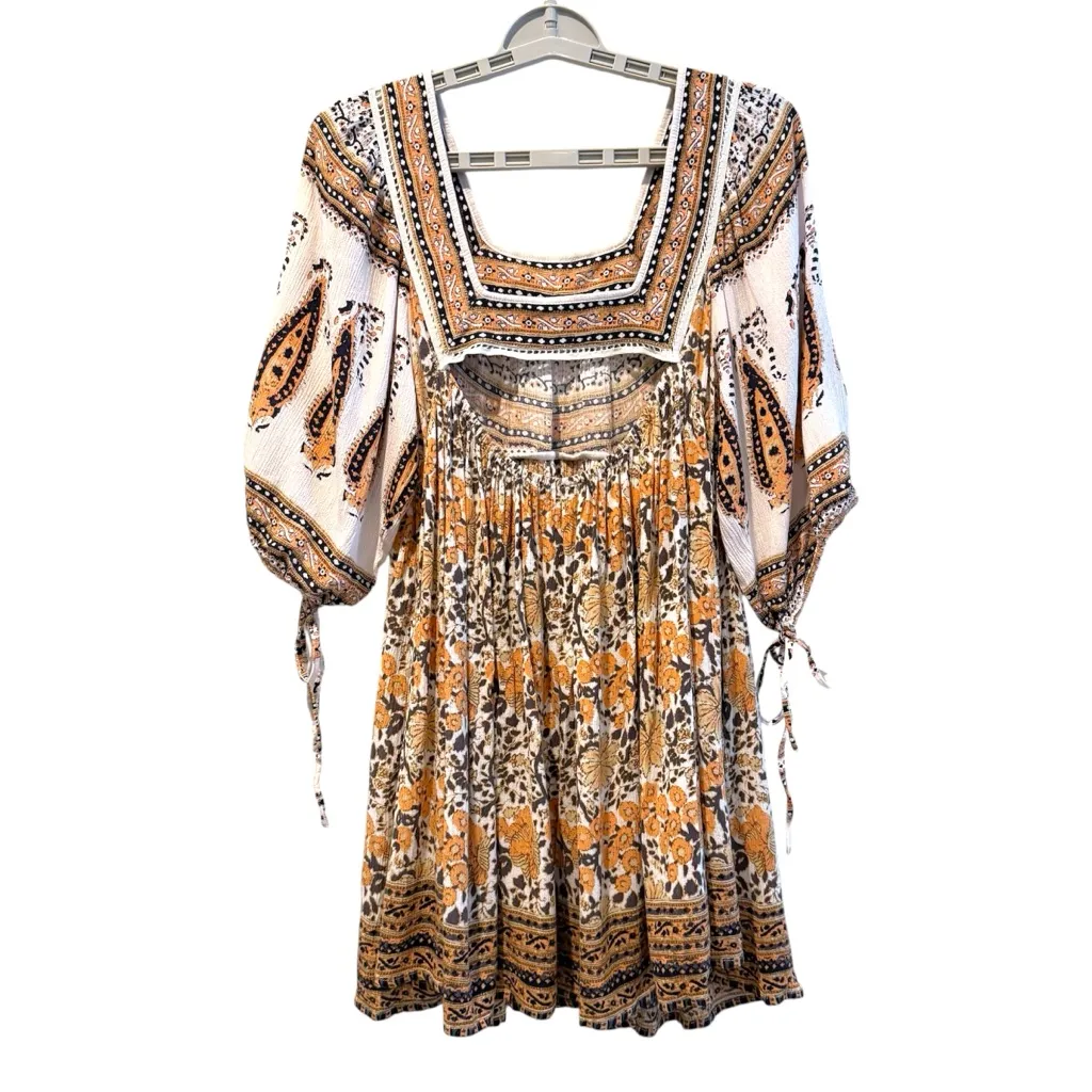 Free People Boho MidSummer Dream Cutout Back Dress Ivory Brown Size XS - Image 5