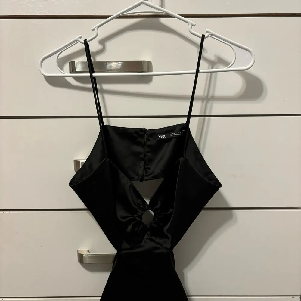 Zara Black Satin Effect Cut Out Mini Dress - Image 2