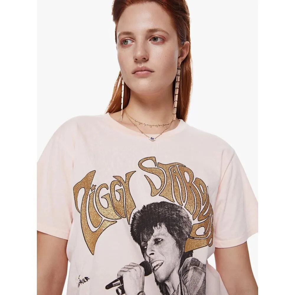 💕BOWIE x MOTHER💕 The Rowdy Glitter Graphic Tee ~ Starman Medium M NWT Pink - Image 3