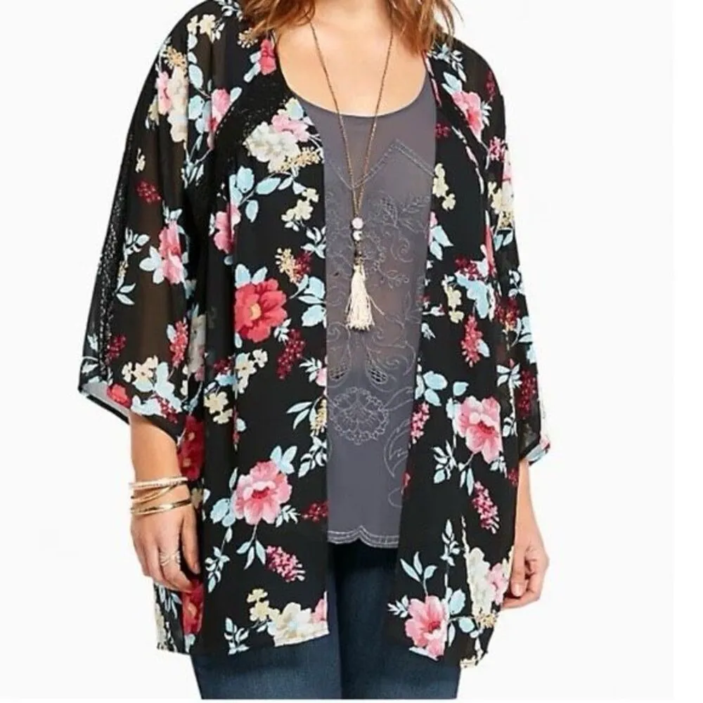 ✨Torrid Floral Chiffon Lace Trim Sz 00 Kimono✨ - Image 3