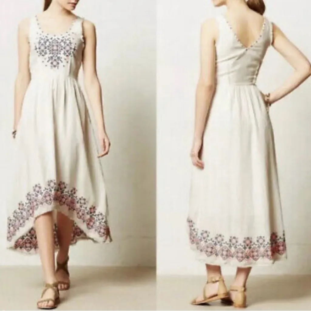 Anthropologie Holding Horses  Boho Cissie Embroidered Cotton High Low Dress Sz 6 - Image 2
