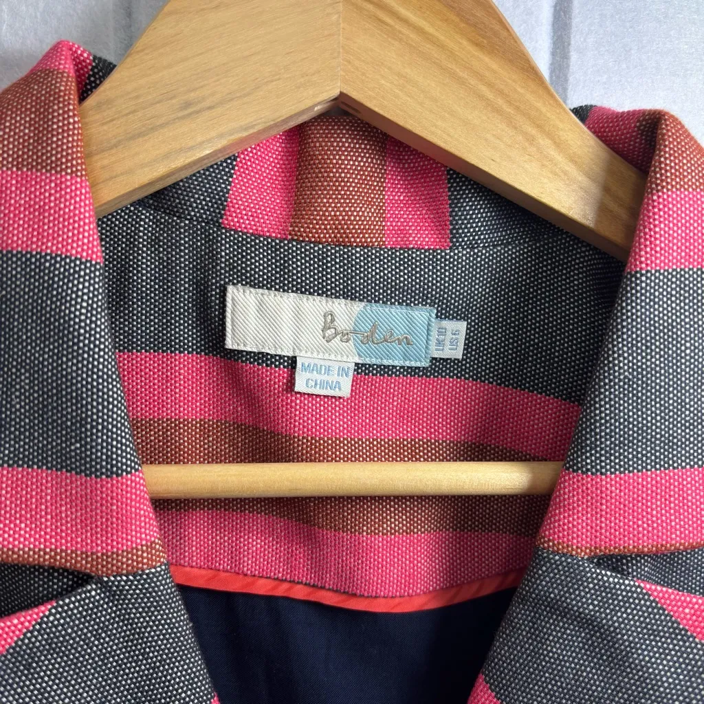 Boden‎ Canonbury Twill Cotton Linen Pink Blue Stripe Swing Coat Blazer Size 6 - Image 5