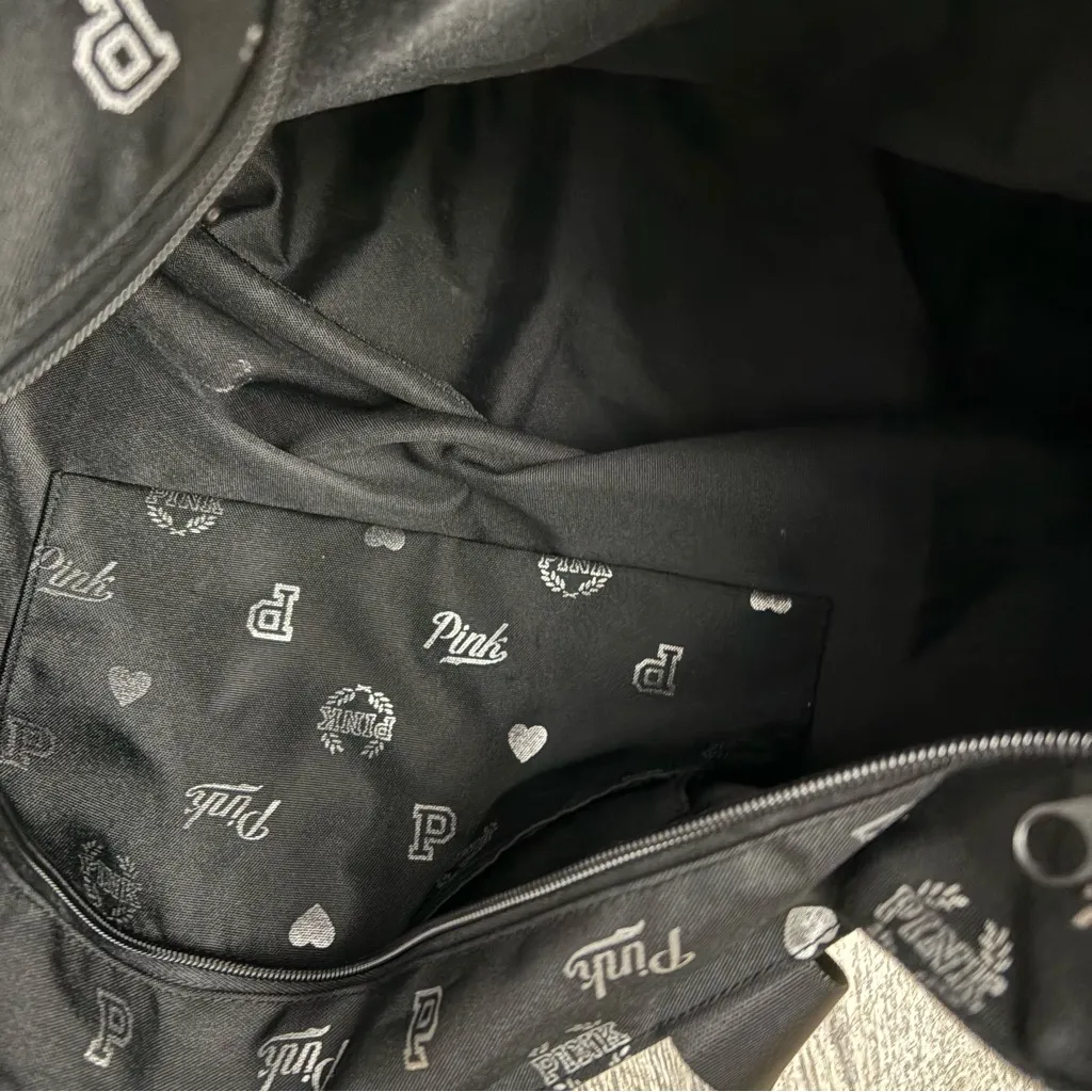 🖤VICTORIA’S SECRET🖤💕PINK💕🖤Black & Silver🩶Logo Large Canvas Tote Bag/NWT - Image 6