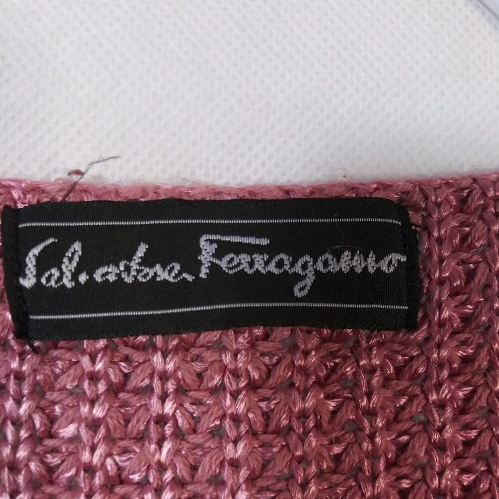 Salvatore Ferragamo Pink Vintage Silk Knit Sweater Long Sleeve Size M - Image 5