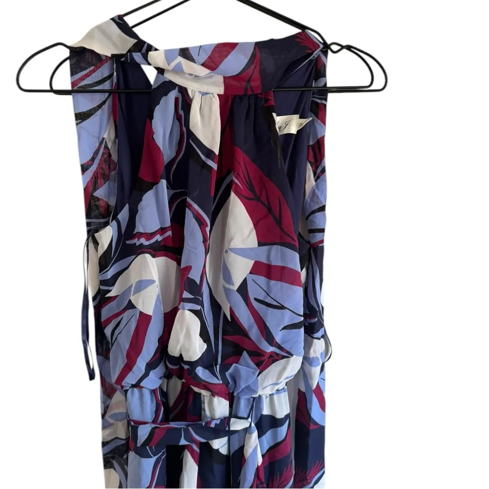 Eliza J Print Tie Waist Wide Leg Jumpsuit 4 Floral‎ Purple Burgundy High Neck - Image 8