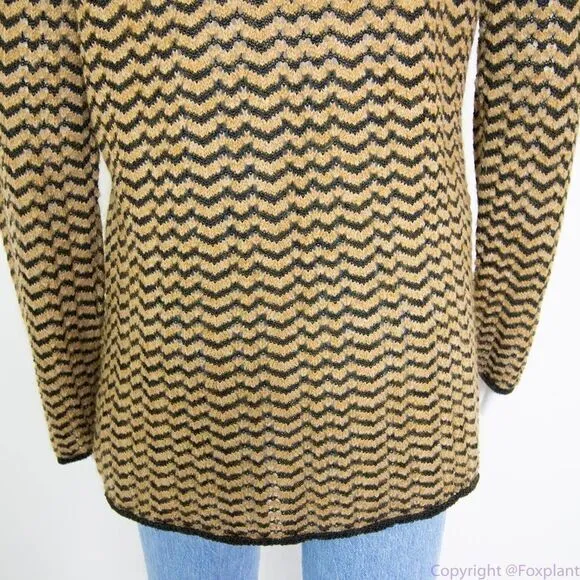 Jones New York cowl neck‎ pointelle crochet wavy grain brown sweater, L - Image 12