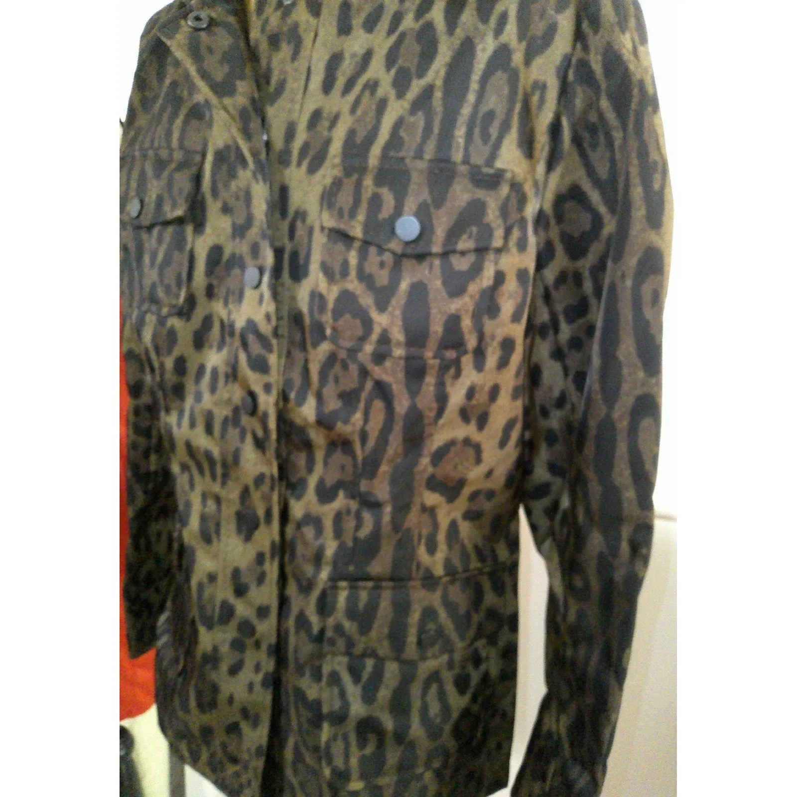 New NWT $595 Jane Post Women's Leopard Nylon Safari Jacket Rain Coat M Italy Brown Size M - Image 4
