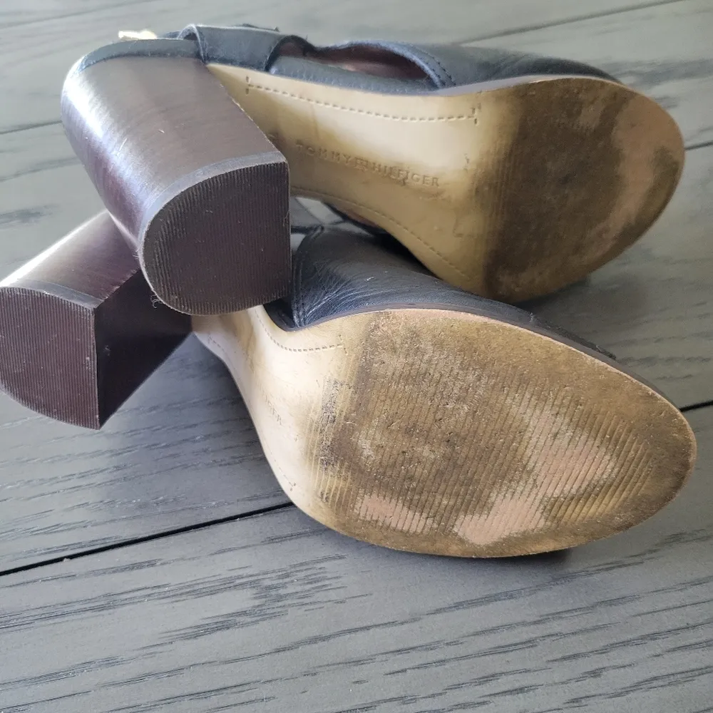 Womens Tommy Hilfiger Peppy Peep Toe Open Heel Bootie Pumps shoes Black boots - Image 5