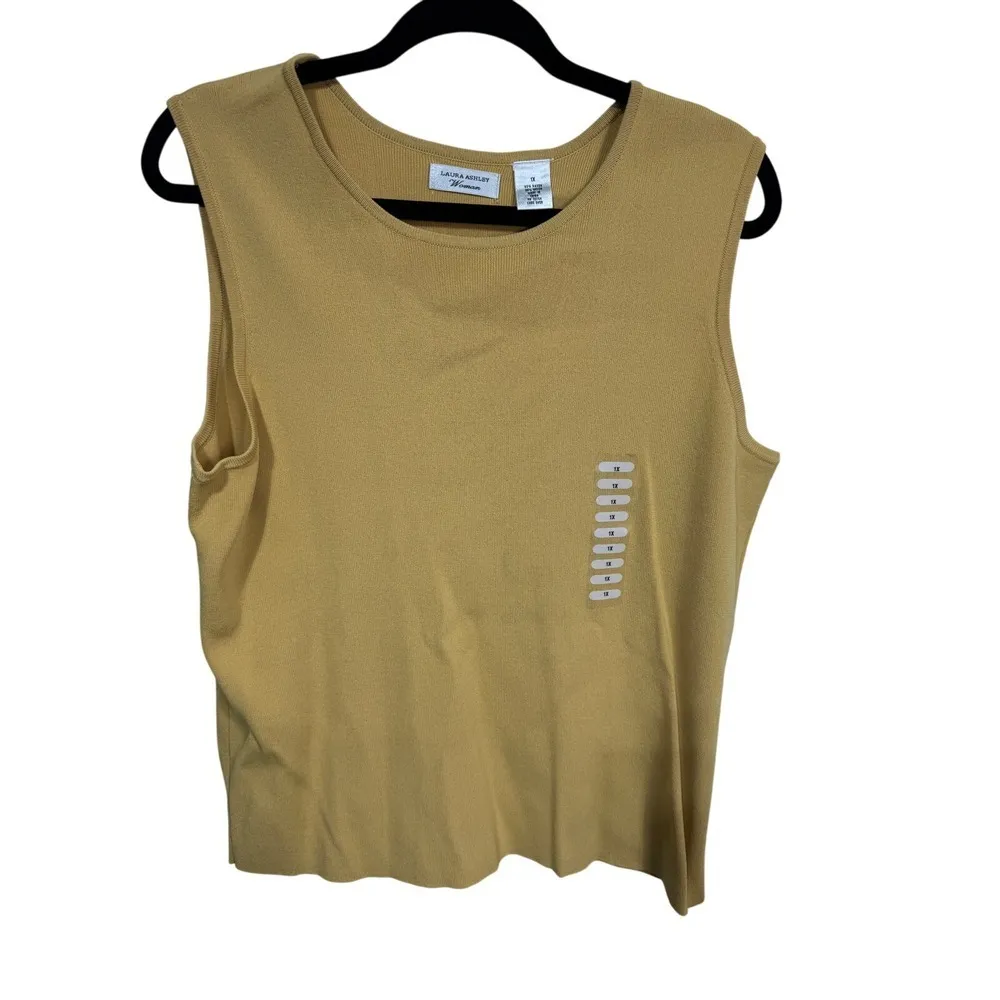 Laura Ashley Goldenrod Yellow Solid Sleeveless Crewneck Tank Top Size 1X New‎ - Image 6