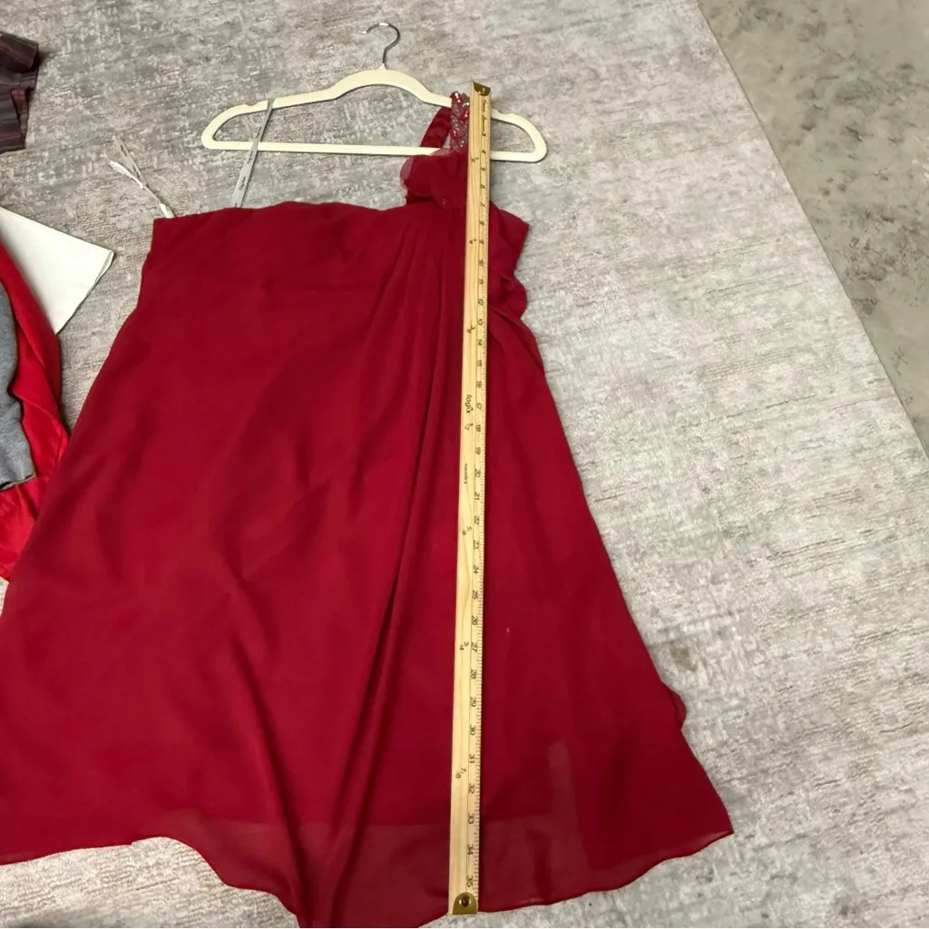 Pretty Maids One Shoulder Beaded Strap Cocktail Scarlet Mini Dress Vintage Red Size 12 - Image 8