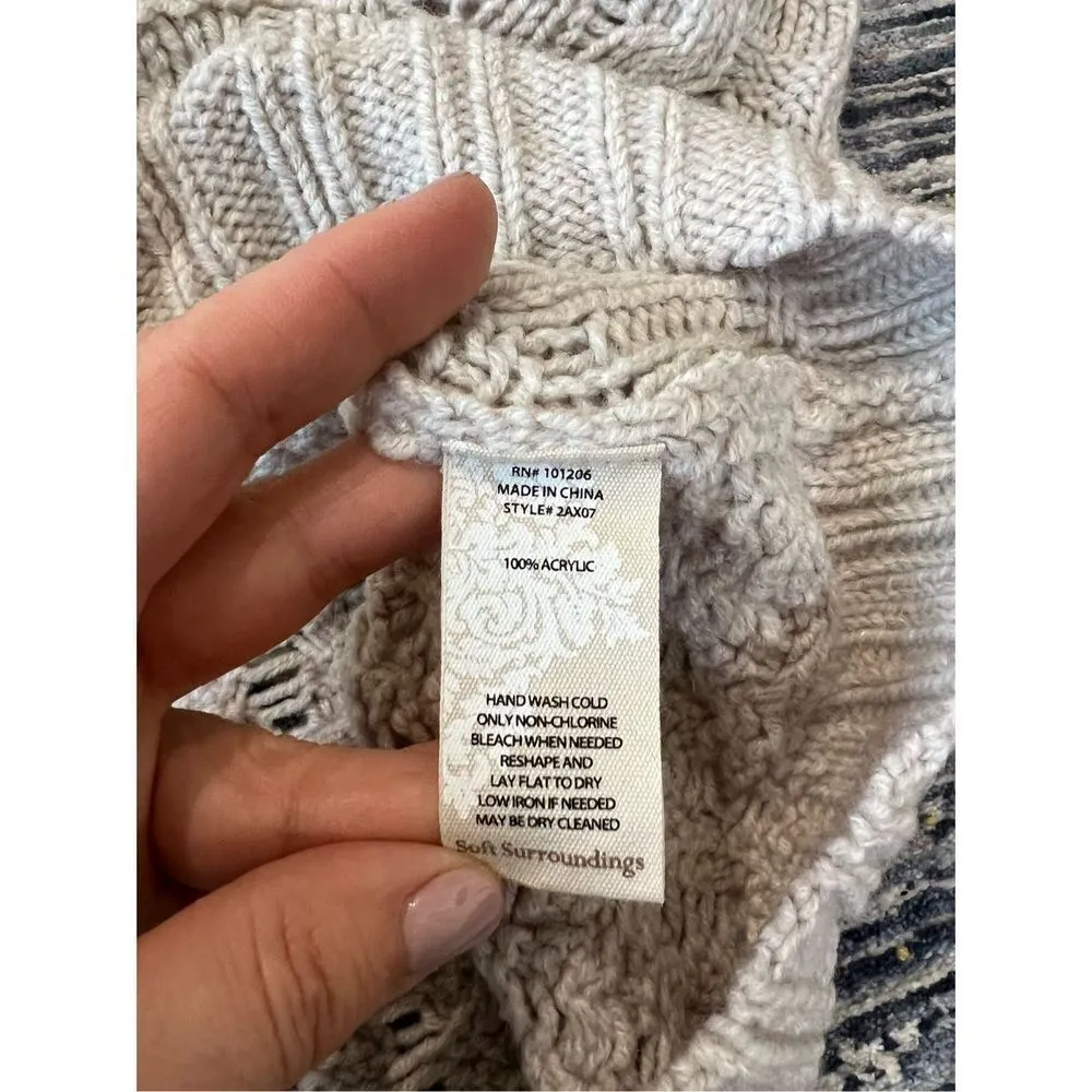 Soft Surroundings NWT Sweater Open Cable Knit Flare Sleeve Mock Neck sz L - Image 9