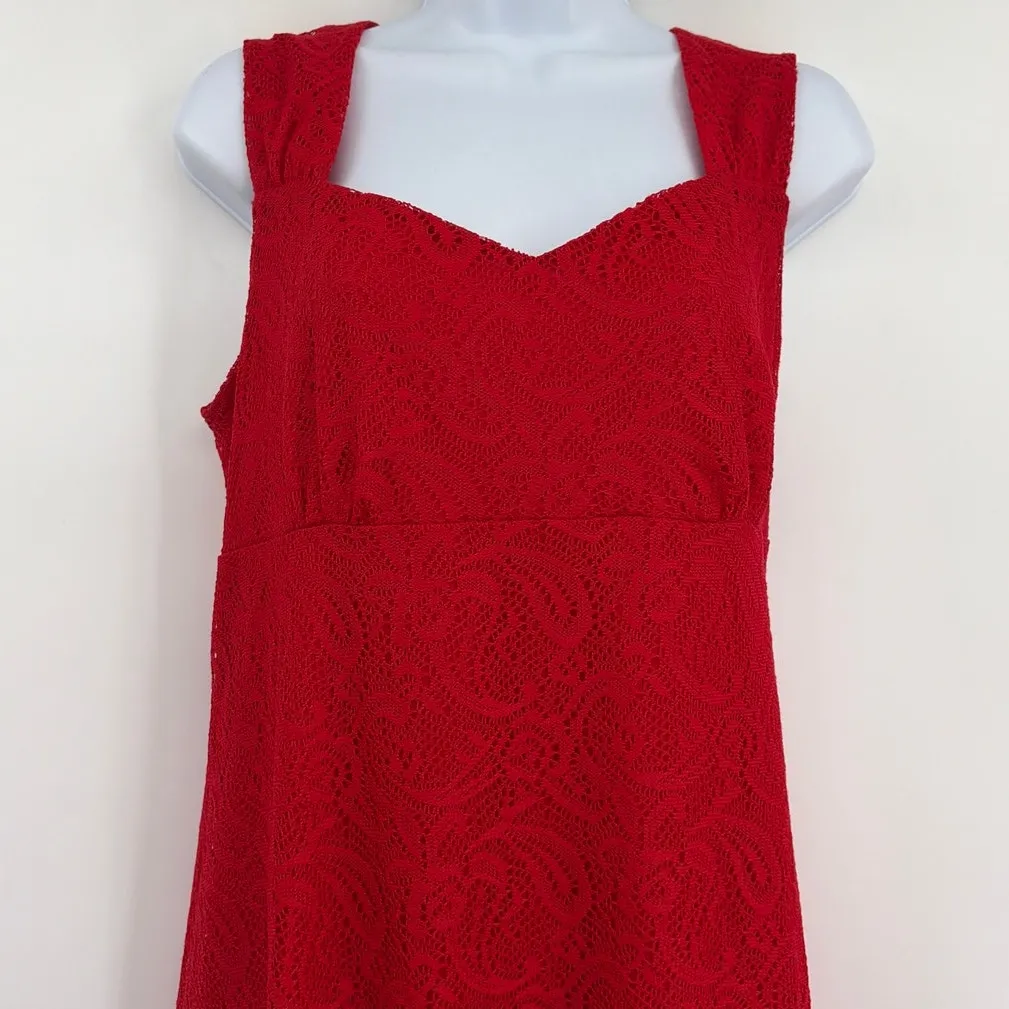 Slinky Y2K Lace Baqbydoll Midi Dress Sz L Red Valentines Romantic Cocktail - Image 3