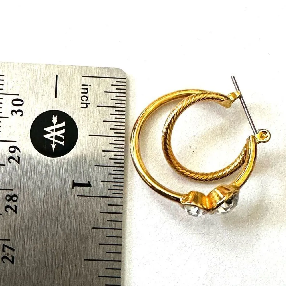 Gold tone and rhinestone double hoop earrings - Image 8