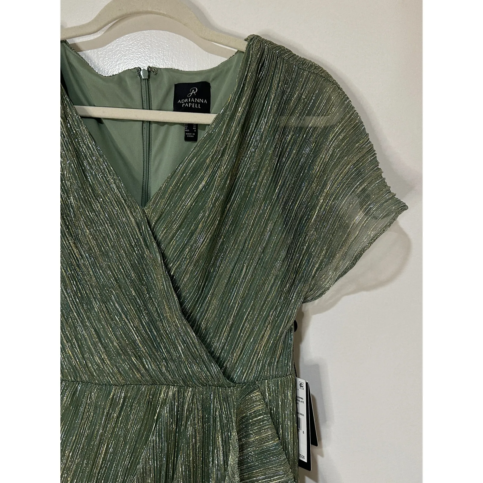 Adrianna Papell Metallic Crinkle Midi Dress Green Slate Size 4 NWT Dressy - Image 7