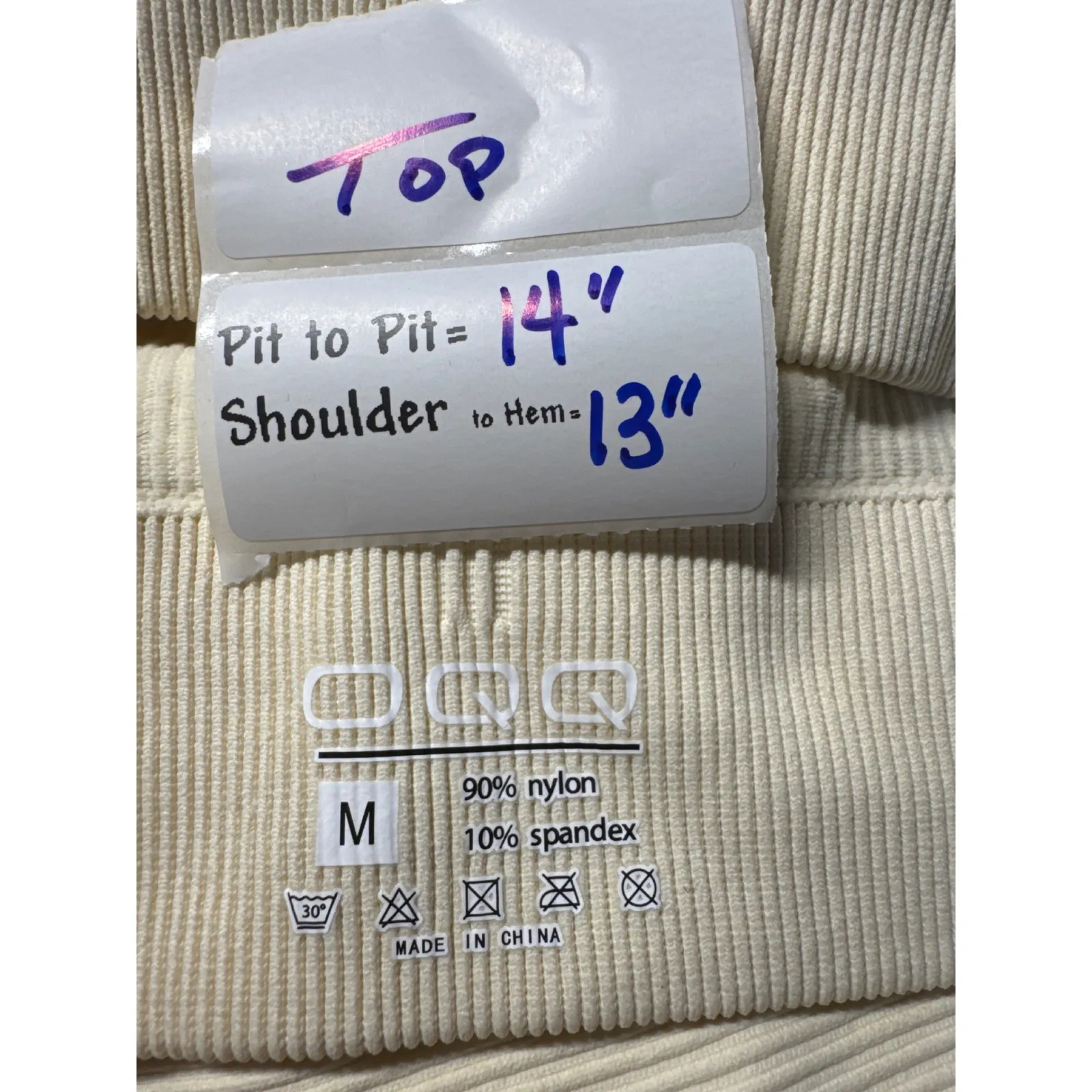 Ribbed Long Sleeve Crop Top Thumbhole Leggings Set Workout Athleisure Cream M Size M - Image 4