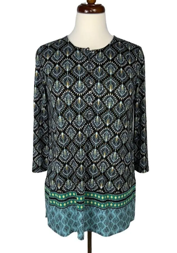 J Jill Casual Career Black Multicolor 3/4 Sleeve Knit Tunic Blouse Like New XSP - Image 2