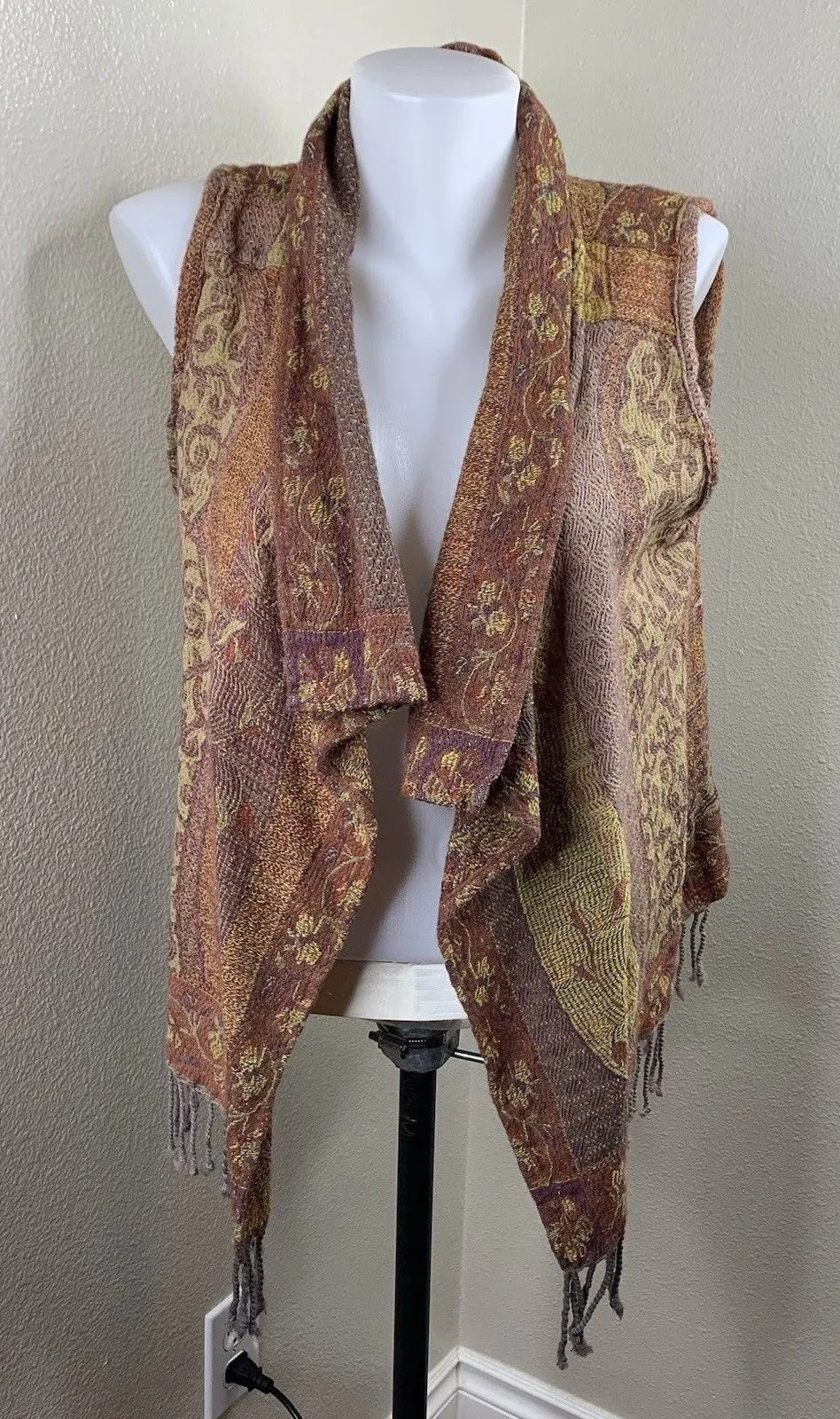 Anu Women's Wool Embroidered Draped Open Front Vest Cardigan Multicolor Sz M Size M - Image 1