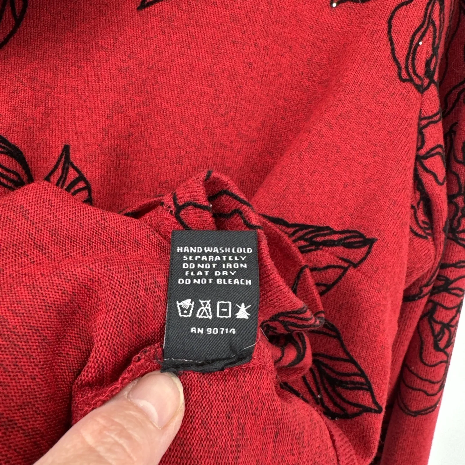 Coco Blanco Turtleneck Sweater Womens XL Red Black Floral Sequin Flutter Sleeve - Image 7