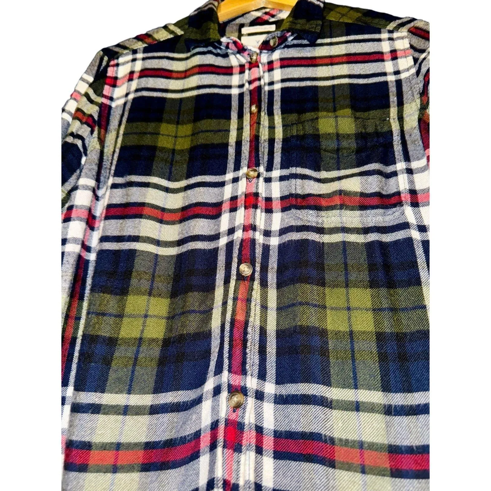 American Eagle Soft Plaid Boyfriend Fit Flannel Shirt Navy Blue M Fall Warm Cozy - Image 3