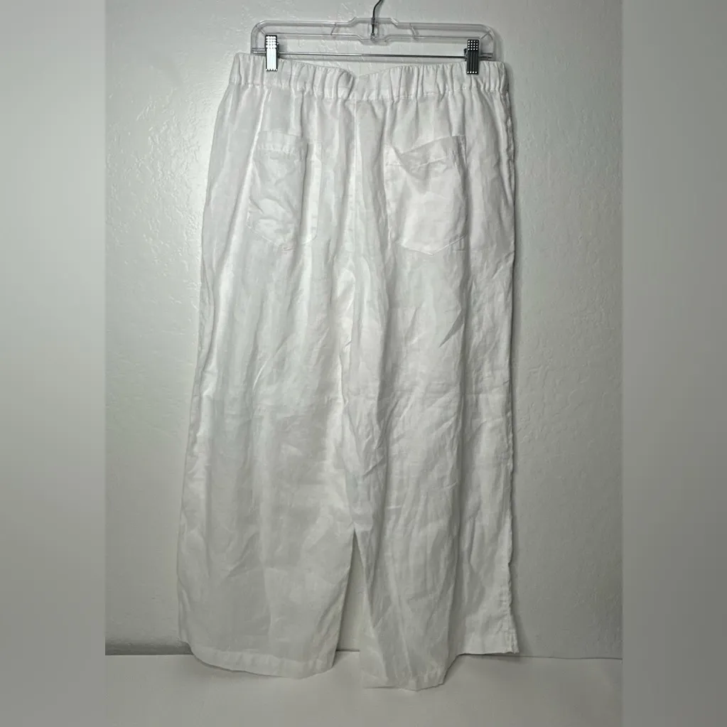 Cynthia Rowley Women’s White Linen Pants Size Large‎ Loose Wide Leg Boho Beach - Image 2