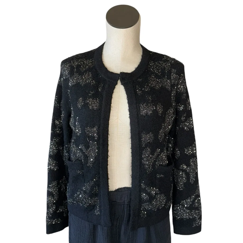 NWT ZARA BLACK KNIT CARDIGAN W/ METALLIC THREAD & SEQUIN Festive Small - Image 5