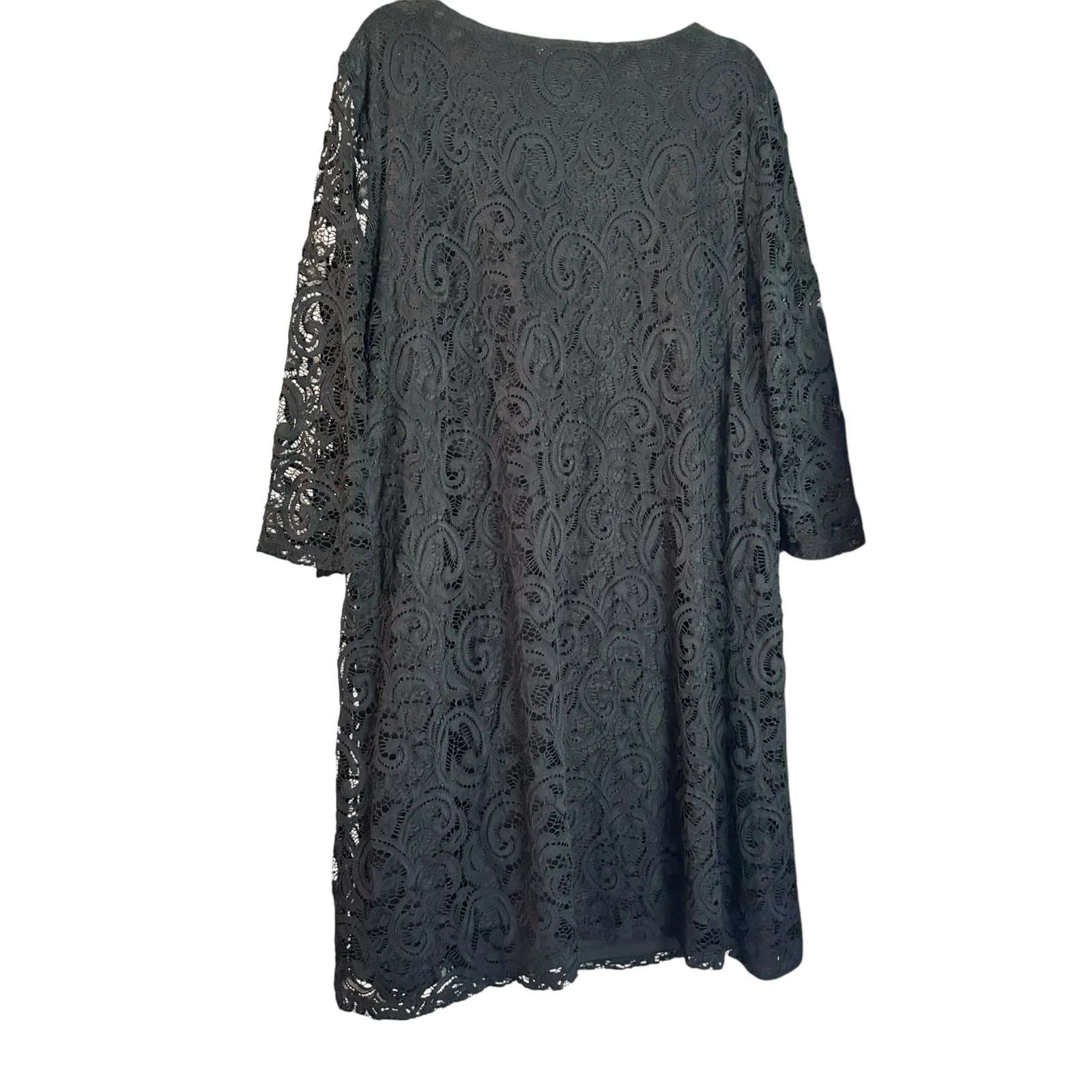 Tacera Lace Shift Dress Black SZ 3X Lined 3/4 Wide Sheer Sleeves Minimalist Goth - Image 4