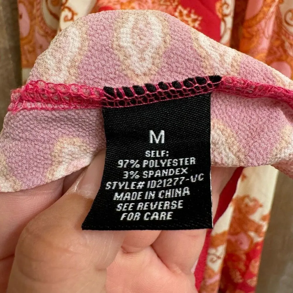 Vici Hot Pink Orange Vineyard Border Print Open Back Hi Low Maxi Dress Medium - Image 6