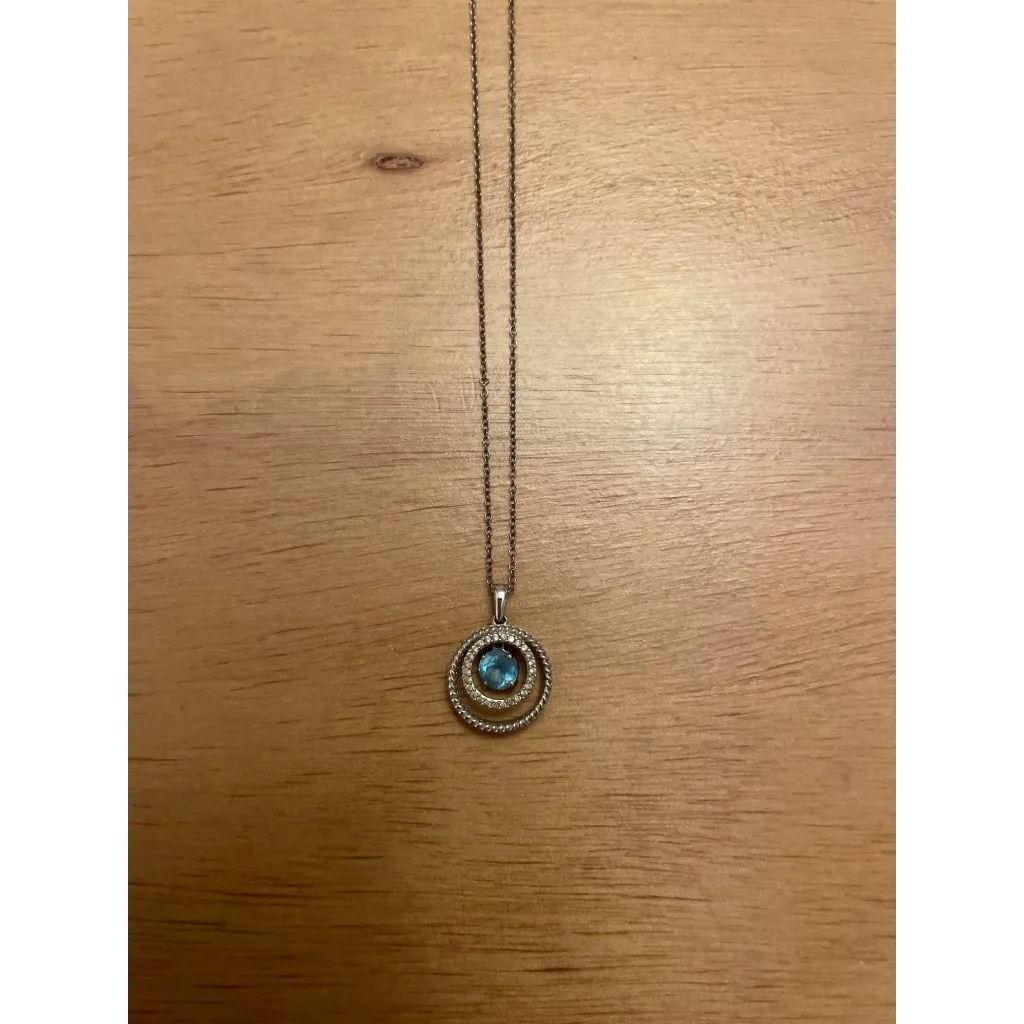New Women’s Silver with Blue Rhinestone Birthstone Circle Pendant Necklace - Image 2