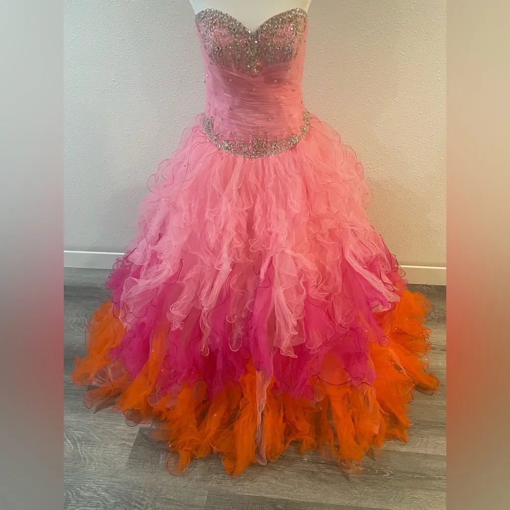Mori Lee "Strawberry Sherbert" Quinceañera/Prom Ballgown Ombré Tulle Pink Size 12 - Image 4