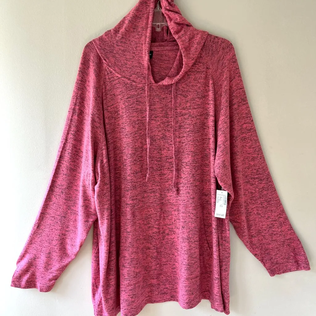 Dressbarn Sz 3X Pink Sunday Hoodie Pullover Sweater Stretch Kangaroo Pocket - Image 8