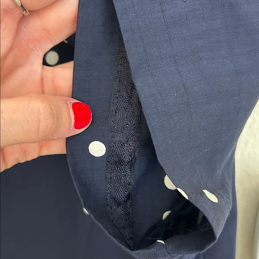 Vintage navy polkadot handmade USA crown zipper sailor short sleeve midi dress 6 Blue - Image 6