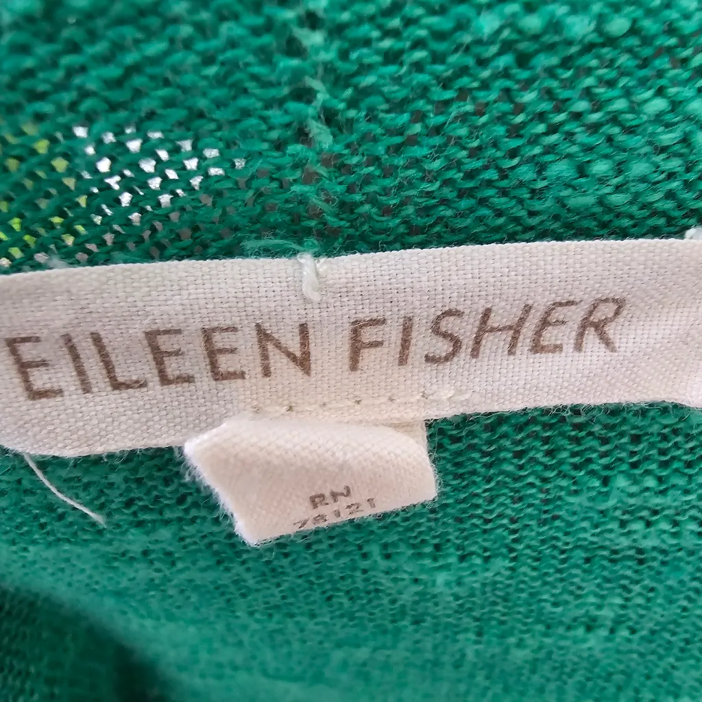 Eileen Fisher Green Linen Blend Long Cardigan Kimono Shrug above elbow S - Image 4