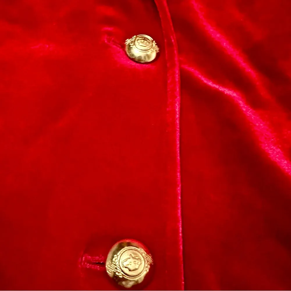 Joan Vass Women Sz 0 Red Velvet Two Button Blazer Holiday Evening Wear Luxury - Image 5