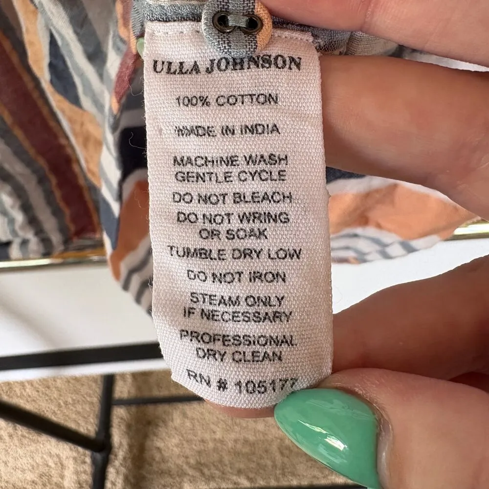 Ulla Johnson Adana Gauze Striped Cotton Pastel Rainbow Ruffle Flutter Blouse - Image 6