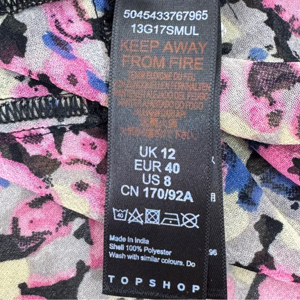 Topshop Abstract Floral Confetti Ruffled Cinch Waist Button Up‎ Blouse Pink 8 - Image 10