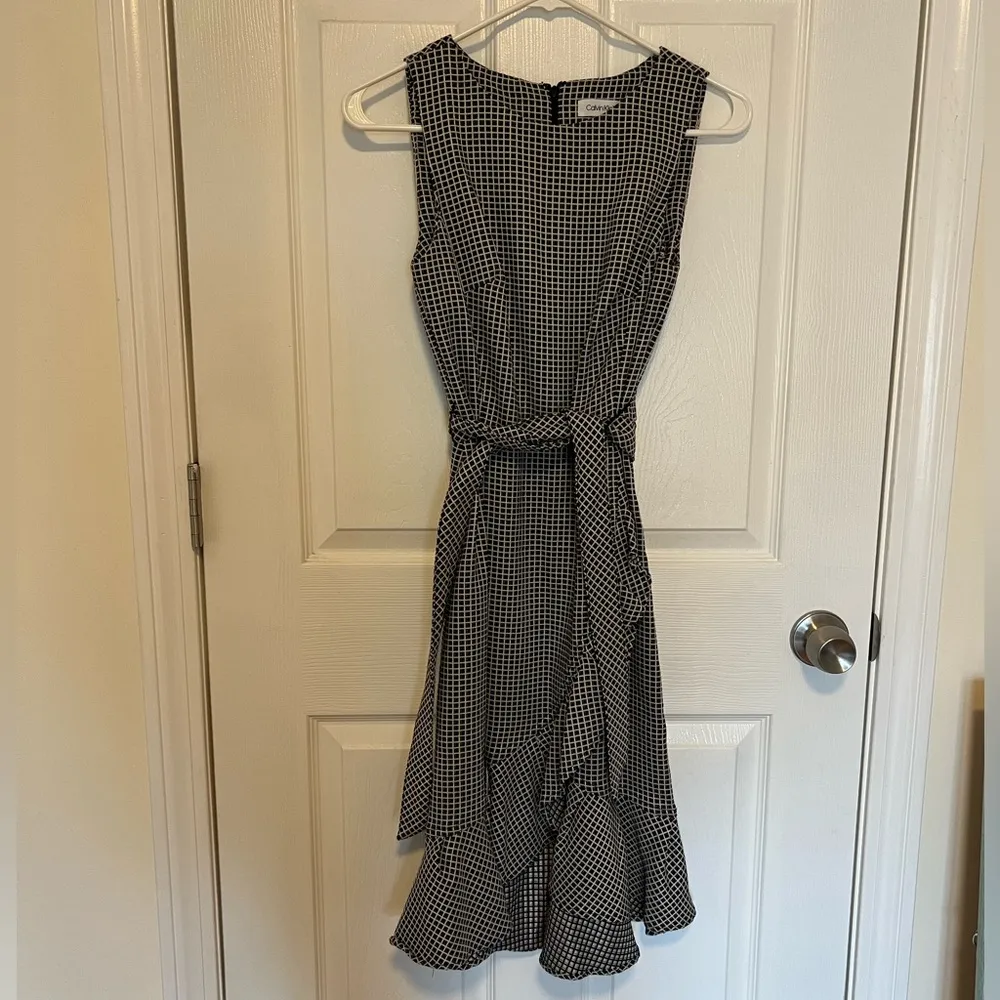 Calvin Klein Plaid Ruffle Hem Dress With Self Tie - Image 8