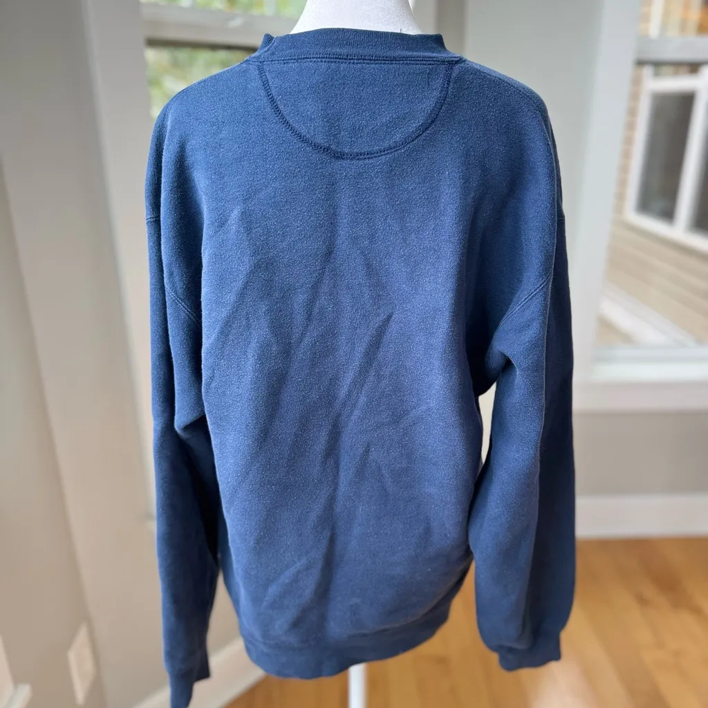 Vintage Eddie Bauer Navy Blue Duck Logo Mockneck Cotton Sweatshirt Size Medium - Image 5