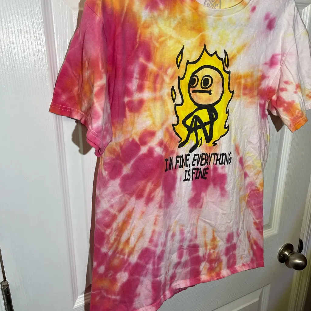 I'M FINE EVERYTHING IS FINE Graphic Tee Custom Tie Dye Sz M Pink Size M - Image 4
