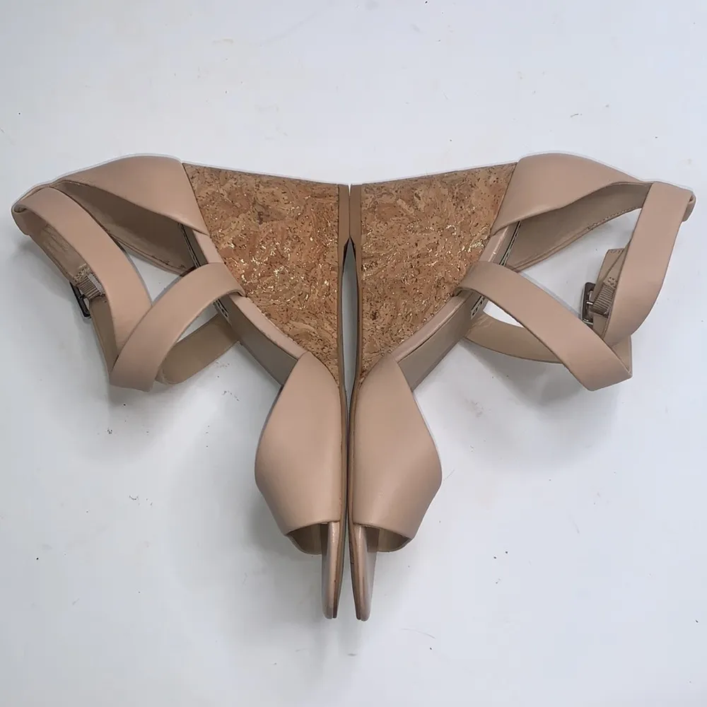 Karl Lagerfeld Cross Strap Taupe Wedge Heel Sandals S-017 Sz 9.5 - Image 9