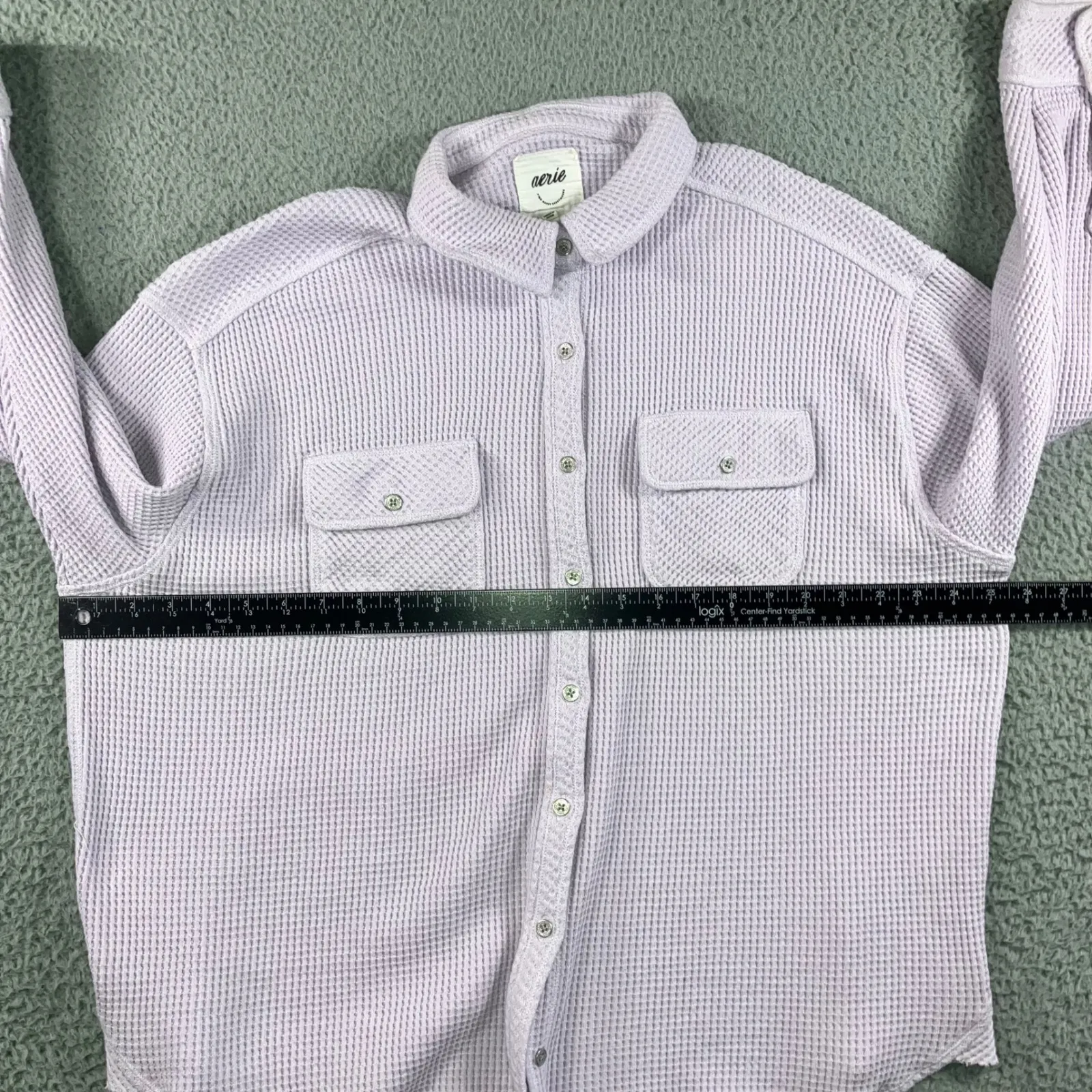 Aerie Oversized Waffle Knit Button Up Shirt Women Medium Lavender Purple Long - Image 4