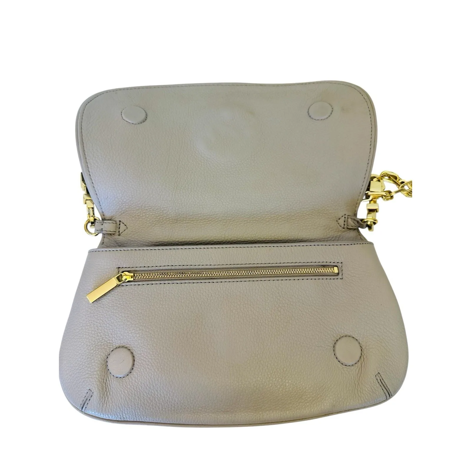 Tory Burch Amanda Logo Gray Crossbody Clutch Gold Chain Flap Magnetic‎ Closure - Image 5